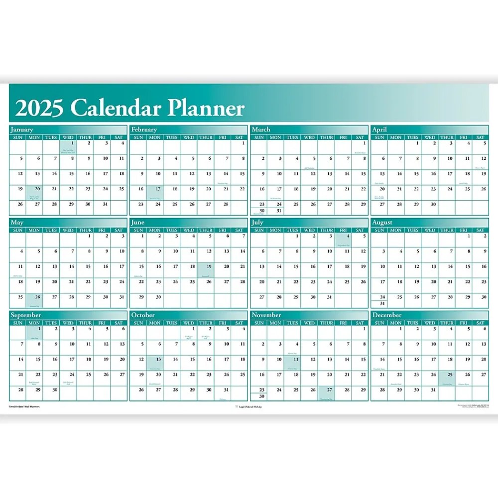 2025 Calendars|ComplyRight 2025 Full Calendar Planner 36" x 24" Yearly Dry Erase Wall Calendar, Green (J0056GR)
