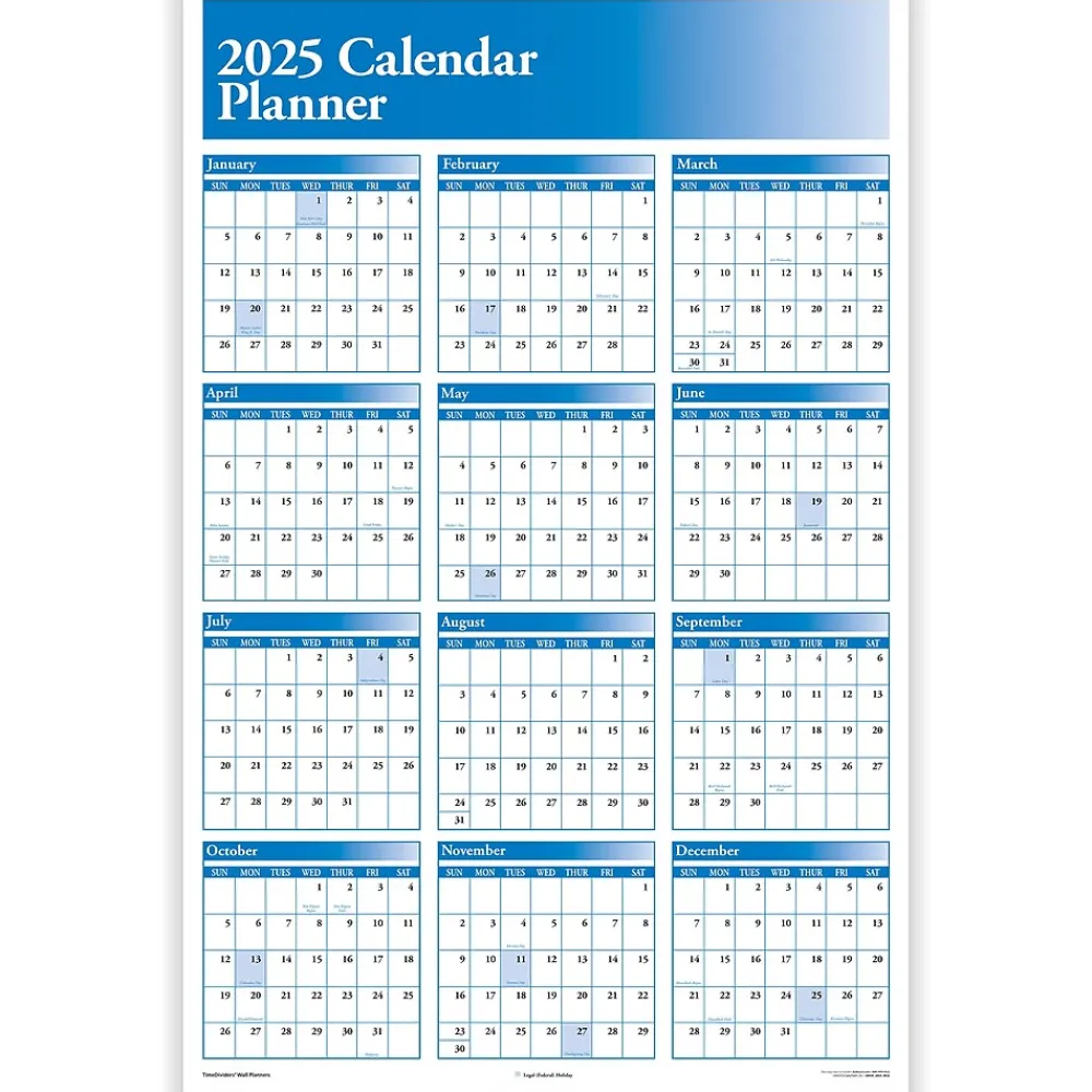 2025 Calendars|ComplyRight 2025 Full Calendar Planner 36" x 24" Yearly Dry Erase Wall Calendar, Blue (J0056BL)