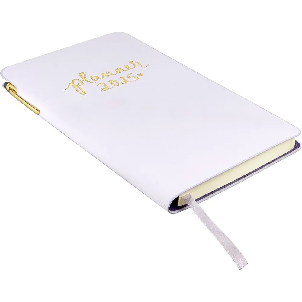 2025 Planners|Eccolo 2025 4.25" x 7.5" Weekly Planner, Faux Leather Cover, White/Yellow (AY25-401F)