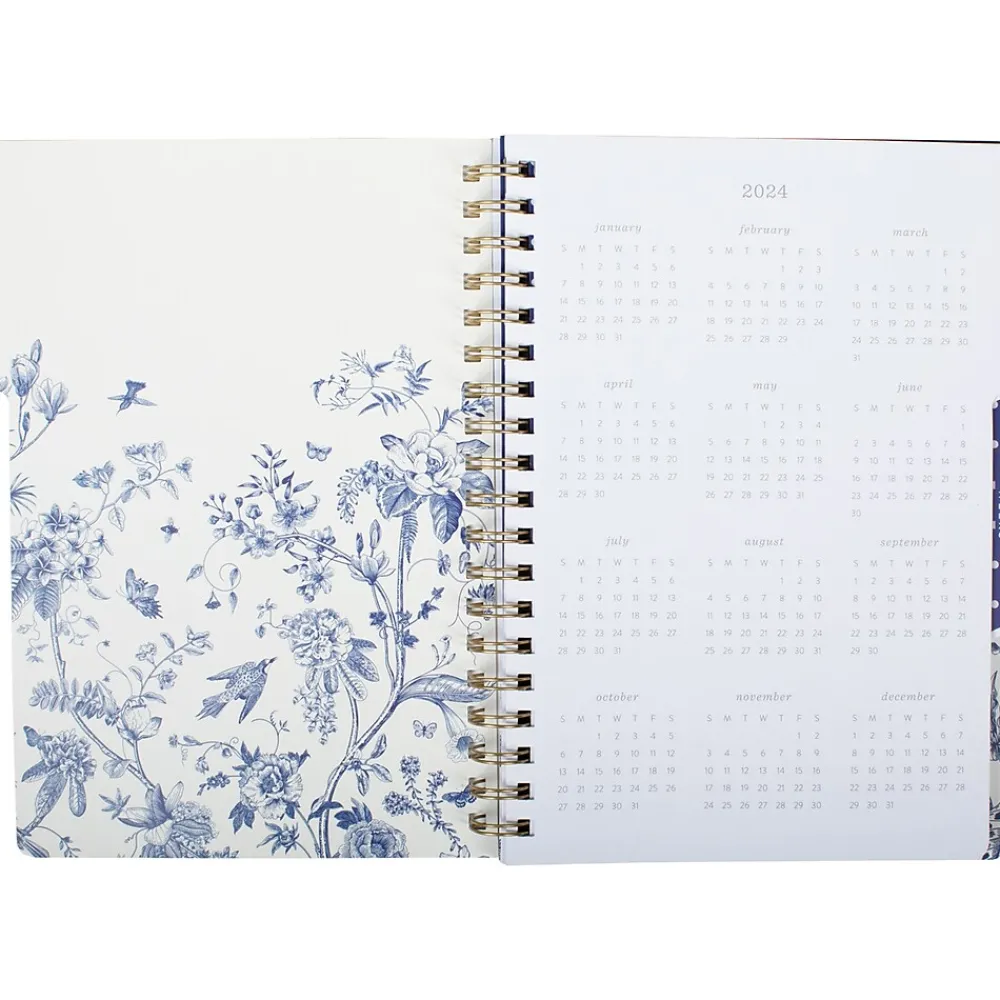 Academic Planners|Fringe 2024-2025 Chinoiserie 7.5" x 10.25" Academic Weekly & Monthly Planner, Paper Cover, White/Navy Blue (529301FSC)