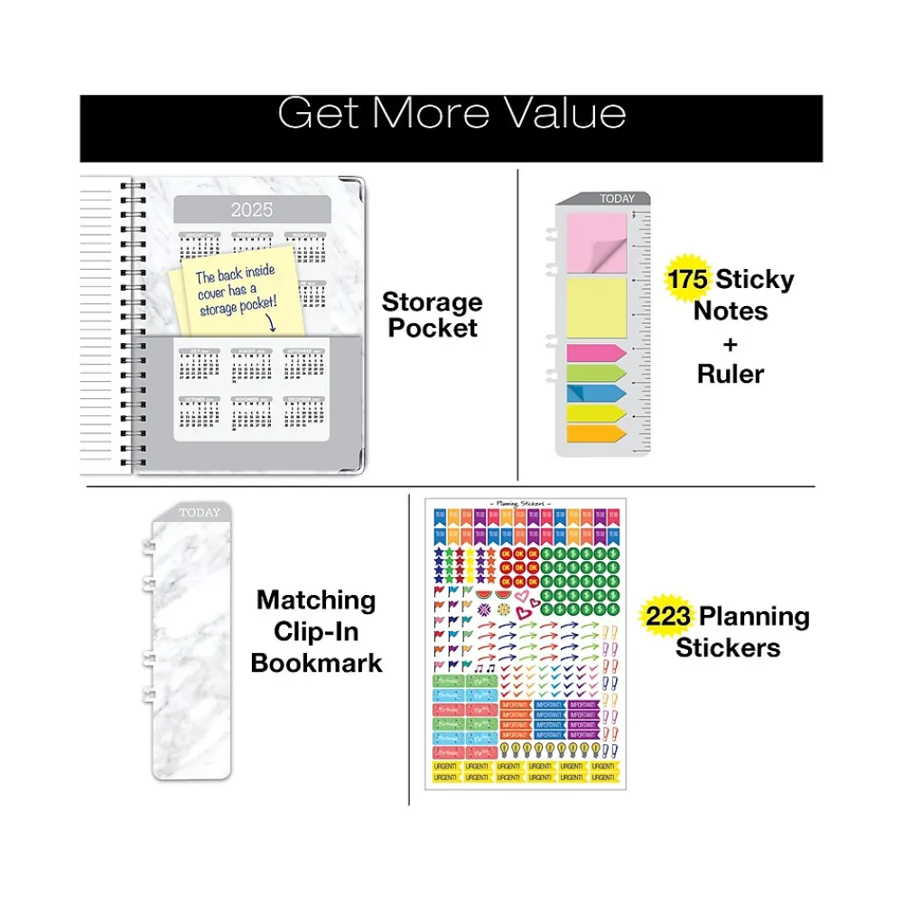 Academic Planners|Global Printed Products 2024-2025 Marble 8.5" x 11" Academic Weekly & Monthly Planner, Paper Cover, Gray/White