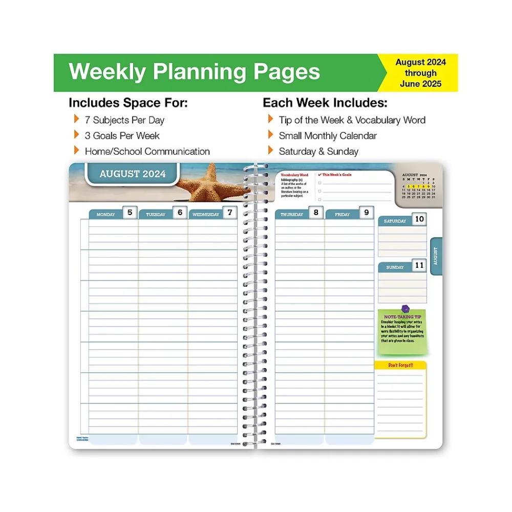 Academic Planners|Global Printed Products 2024-2025 White Brick 5.5" x 8.5" Weekly & Monthly Student Planner, Paper Cover (SC24-SM-5585-S)