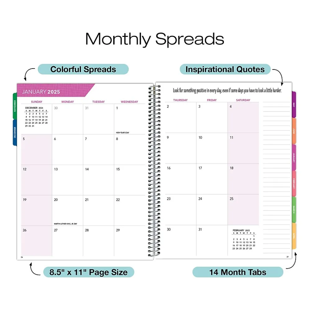 2025 Planners|Global Printed Products 2025 8.5" x 11" Weekly & Monthly Planner, Plastic Cover, Purple/Blue (LAMF-RY25-35)