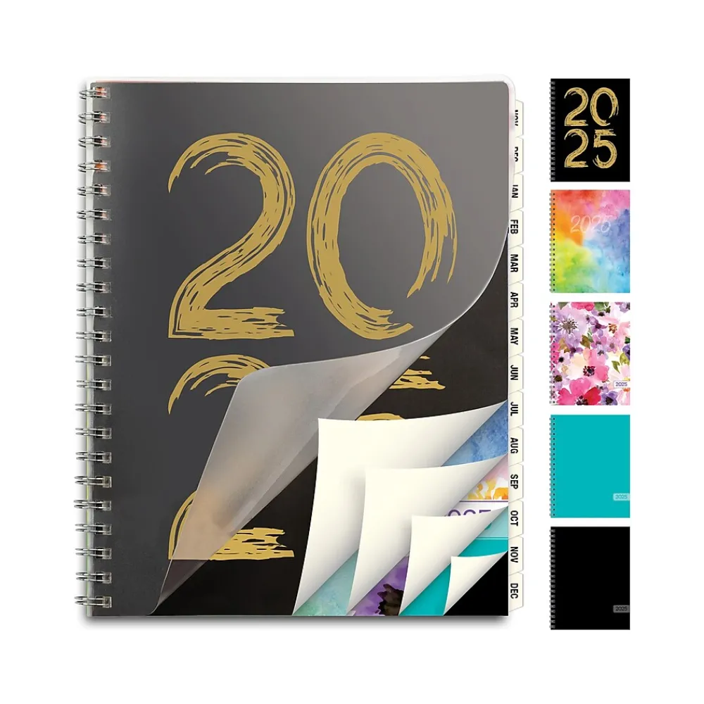 2025 Planners|Global Printed Products 2025 8.5" x 11" Weekly & Monthly Planner, Plastic Cover, Black/Gold (SPLS25-8511-F)