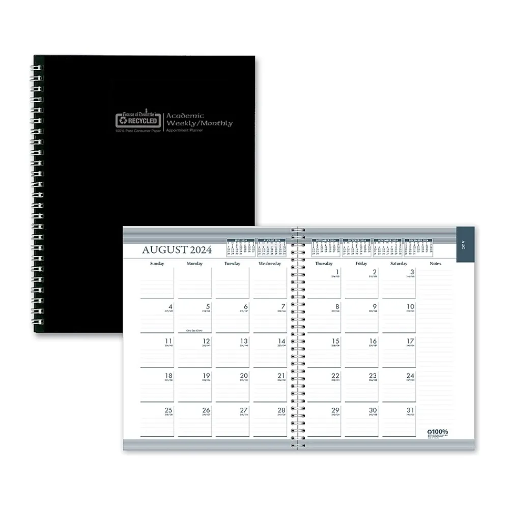 Academic Planners|House of Doolittle 2024-2025 7" x 9" Academic Weekly & Monthly Planner, Leatherette Cover, Black (295532-25)