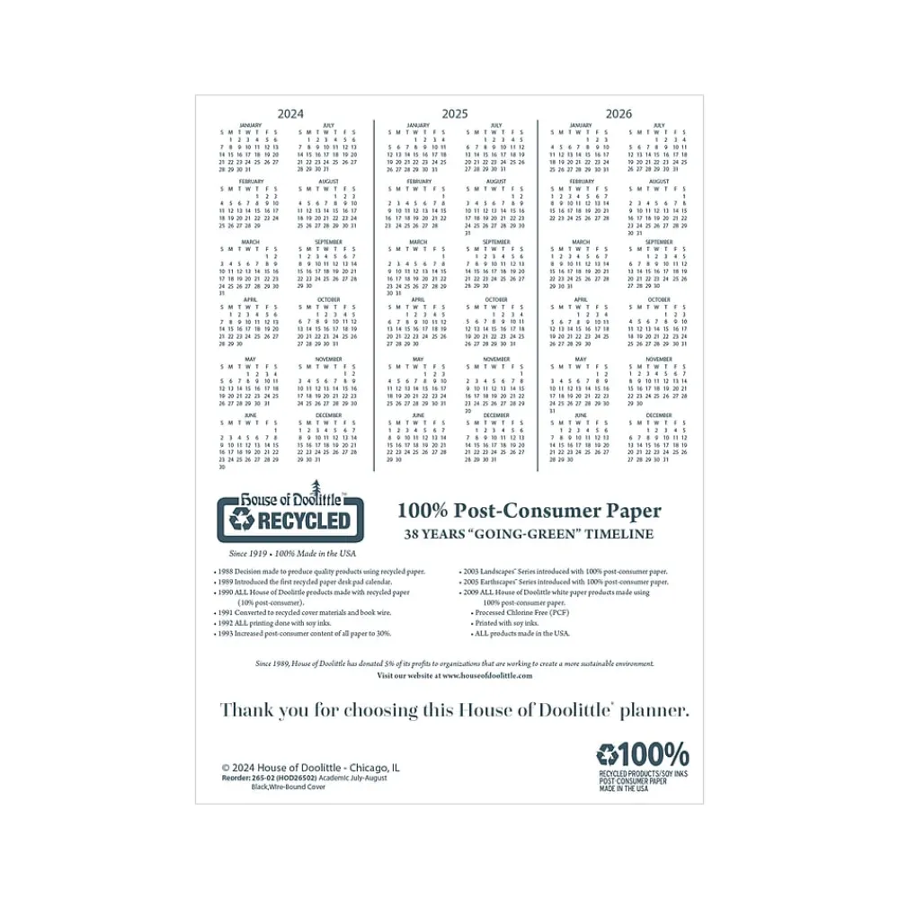 Academic Planners|House of Doolittle 2024-2025 8.5" x 11" Academic Monthly Planner, Leatherette Cover, Black (26502-25)