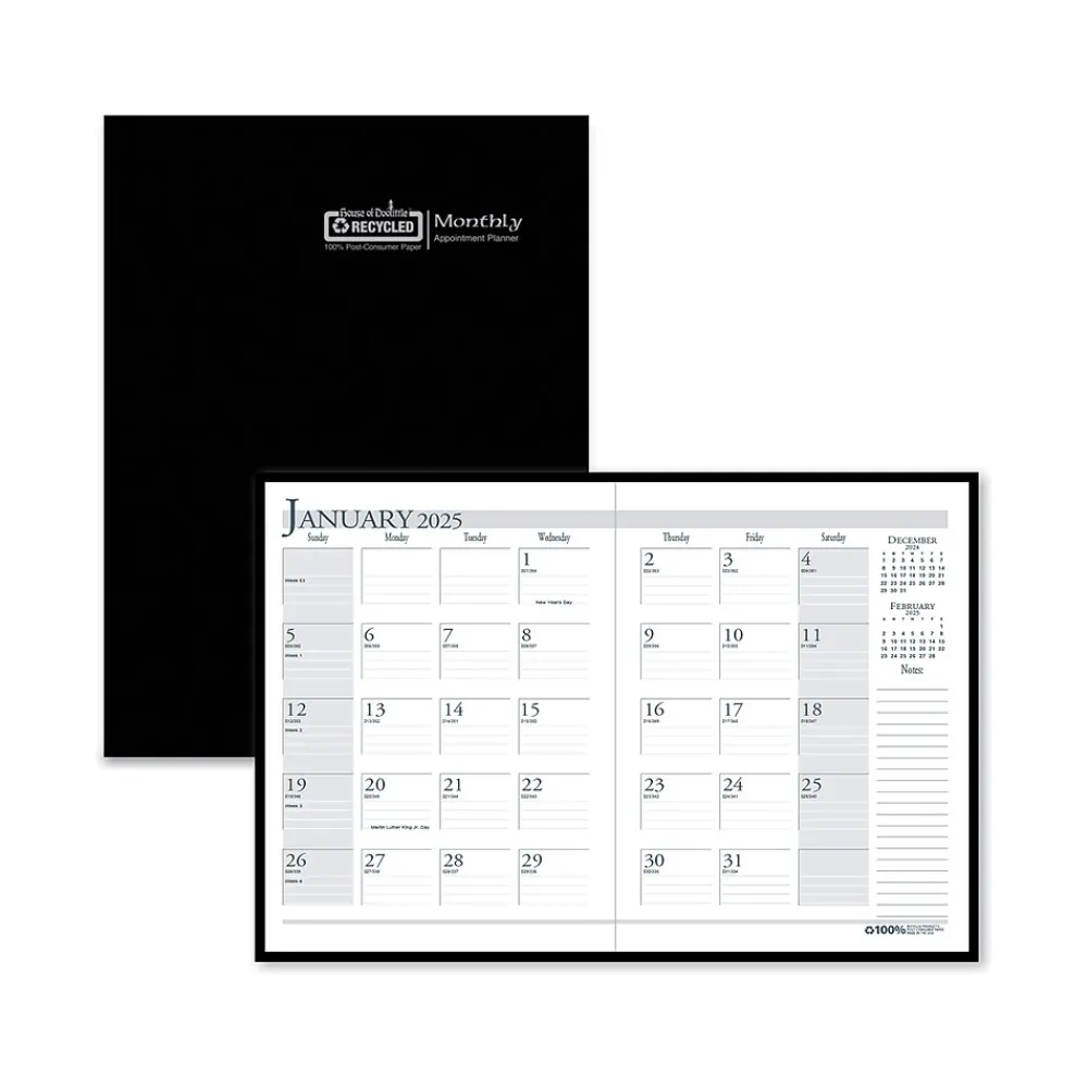 2025 Planners|House of Doolittle 2025 8.5" x 11" Monthly Planner, Leatherette Cover, Black (26002-25)
