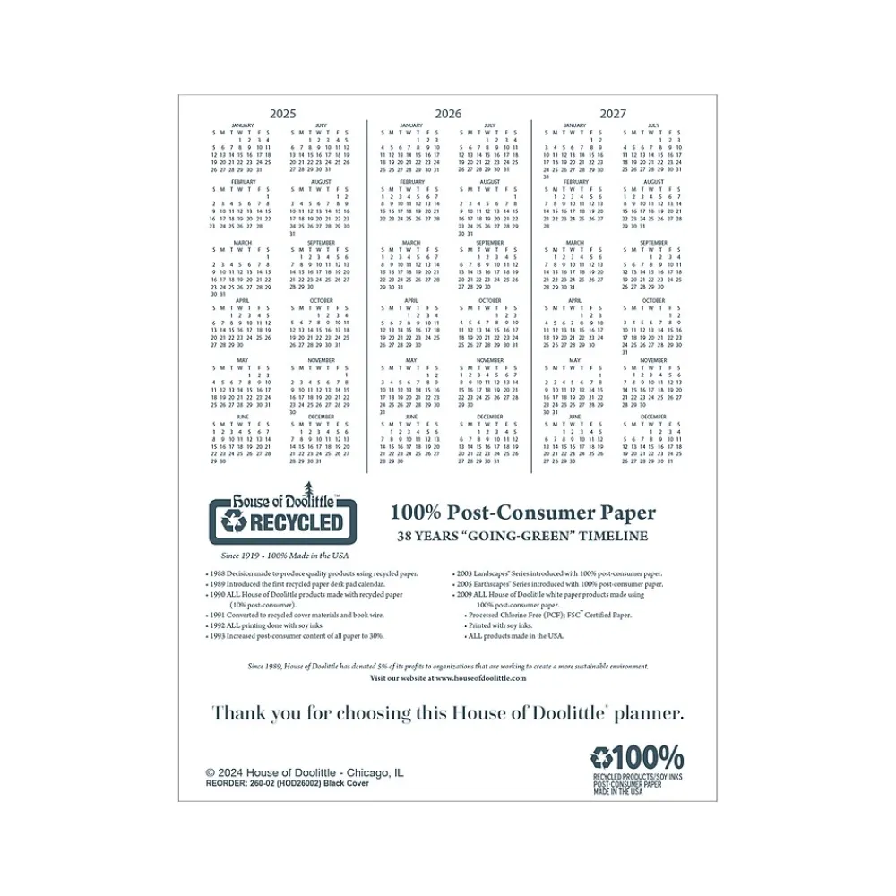 2025 Planners|House of Doolittle 2025 8.5" x 11" Monthly Planner, Leatherette Cover, Black (26002-25)