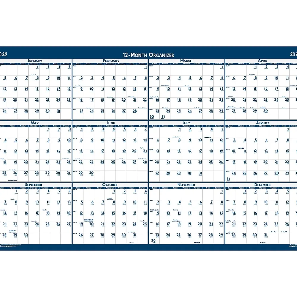 2025 Calendars|House of Doolittle 2025 66" x 33" Yearly Wet-Erase Wall Calendar, Reversible, White/Blue (3962-25)