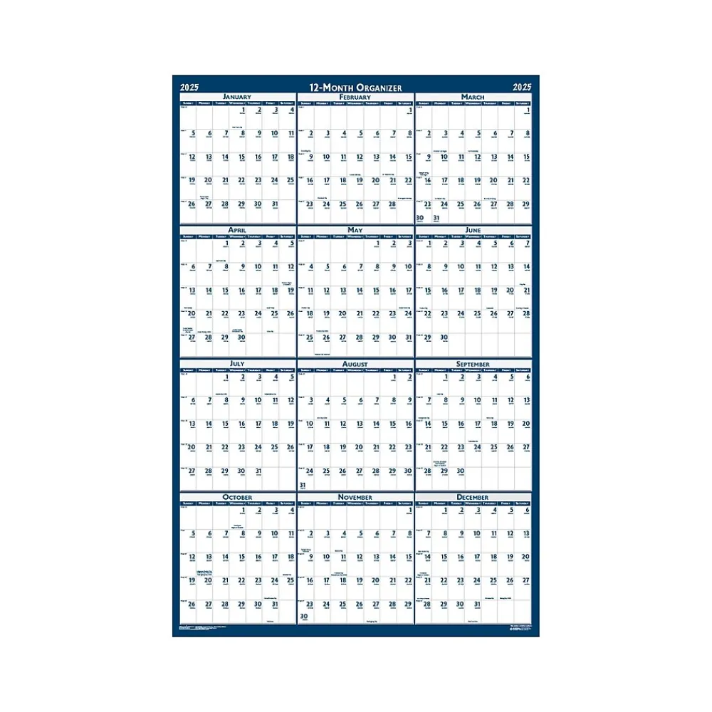 2025 Calendars|House of Doolittle 2025 66" x 33" Yearly Wet-Erase Wall Calendar, Reversible, White/Blue (3962-25)