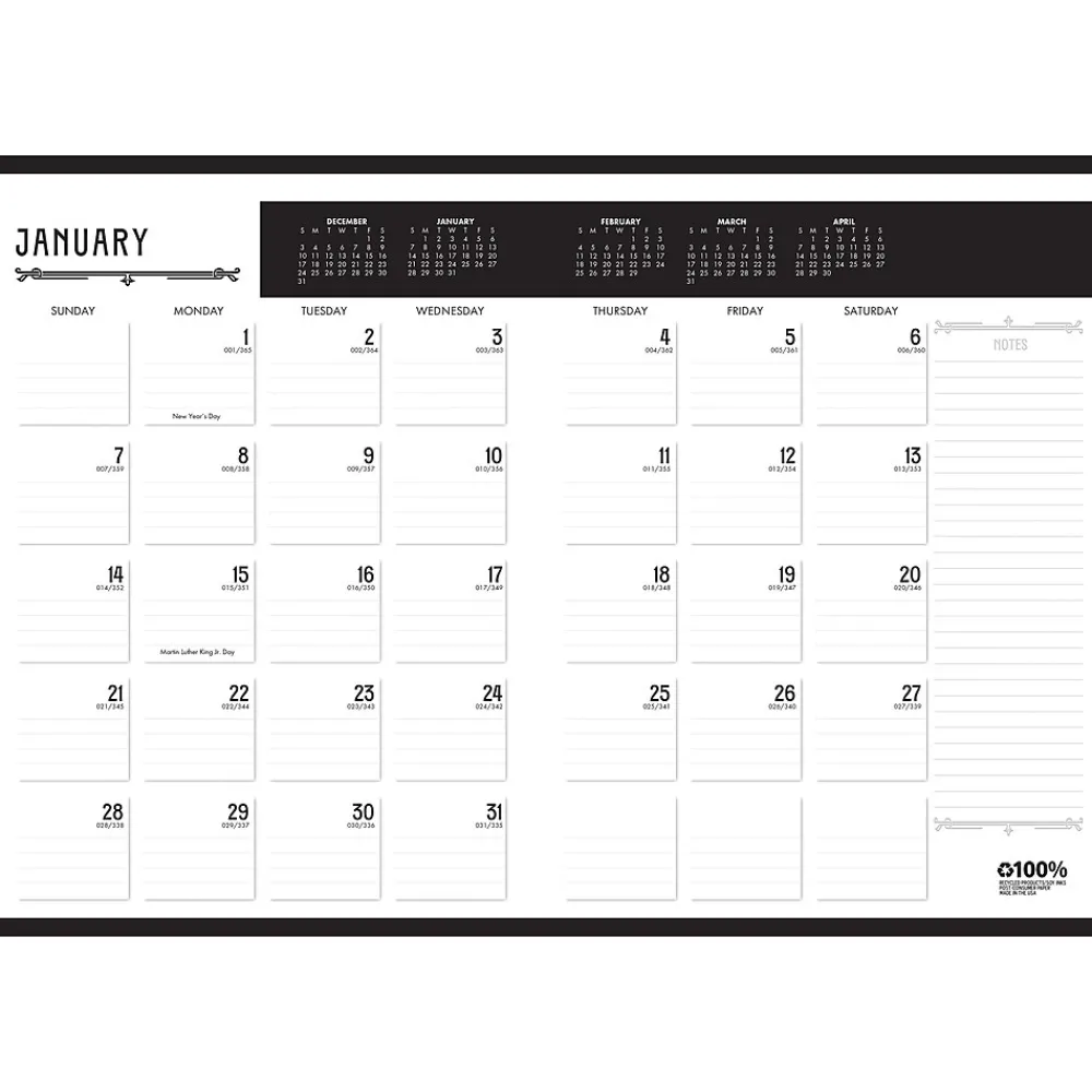 2025 Planners|House of Doolittle 2025 Deco Days 8.5" x 11" Monthly Calendar Planner, Faux Leather Cover, Black/Gold (29102-25)