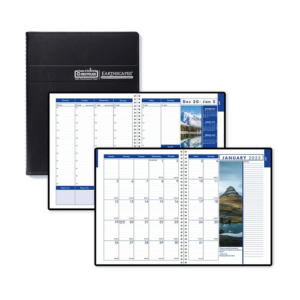 2025 Planners|House of Doolittle 2025 Earthscapes 8.5" x 11" Weekly & Monthly Planner, Leatherette Cover, Black (27302-25)