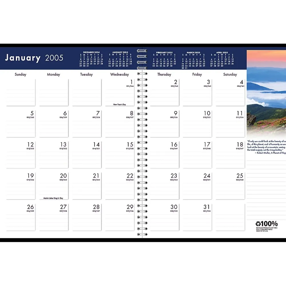 2025 Planners|House of Doolittle 2025 Earthscapes 8.5" x 11" Monthly Planner, Leatherette Cover, Black (26402-25)