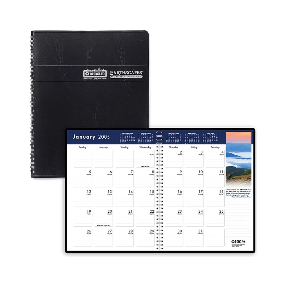 2025 Planners|House of Doolittle 2025 Earthscapes 8.5" x 11" Monthly Planner, Leatherette Cover, Black (26402-25)
