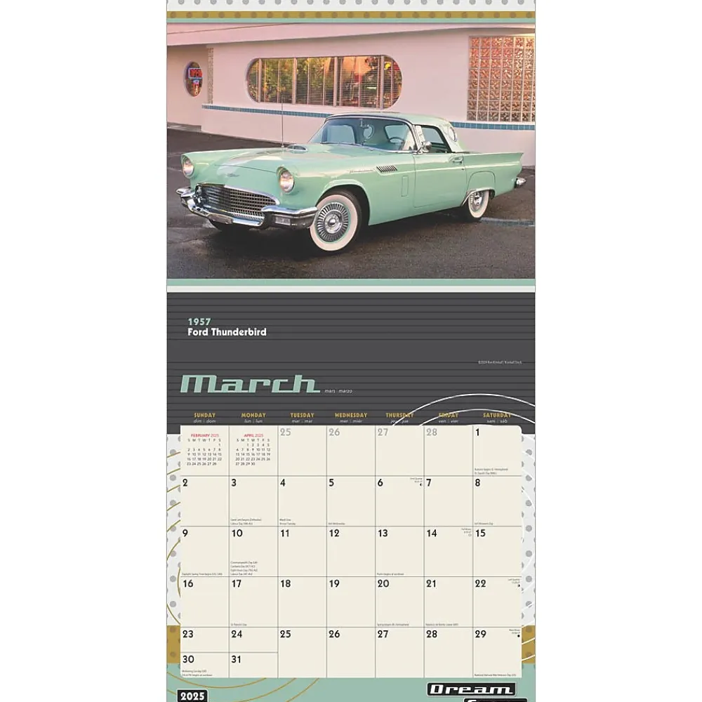 2025 Calendars|BrownTrout 2025 Motor Club Dream Cars 12" x 24" Monthly Square Wall Calendar, (9781975479619)