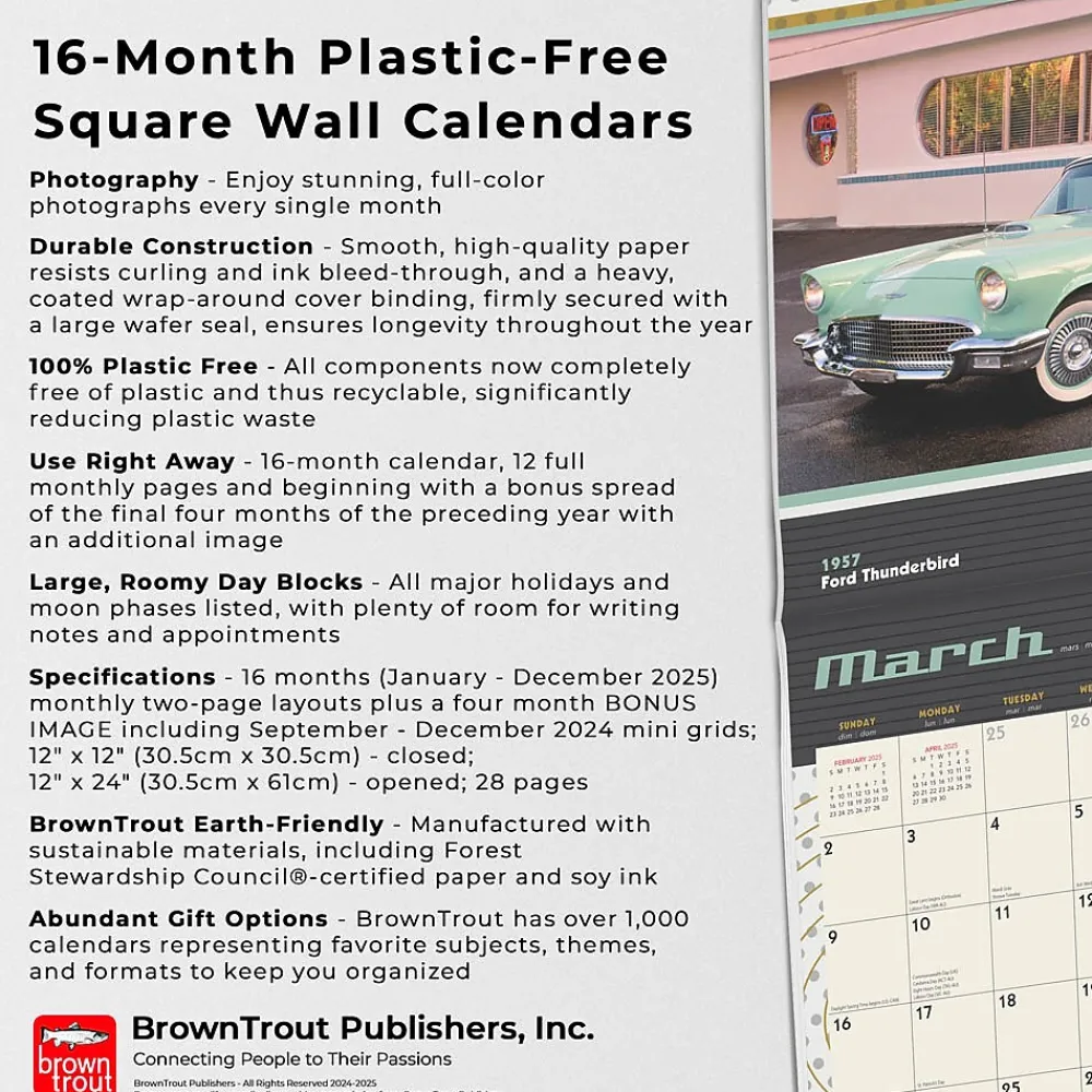 2025 Calendars|BrownTrout 2025 Motor Club Dream Cars 12" x 24" Monthly Square Wall Calendar, (9781975479619)
