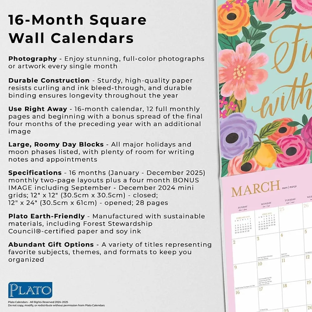 2025 Calendars|BrownTrout 2025 Plato Bonnie Marcus 12" x 24" Monthly Square Wall Calendar, (9781975480097)