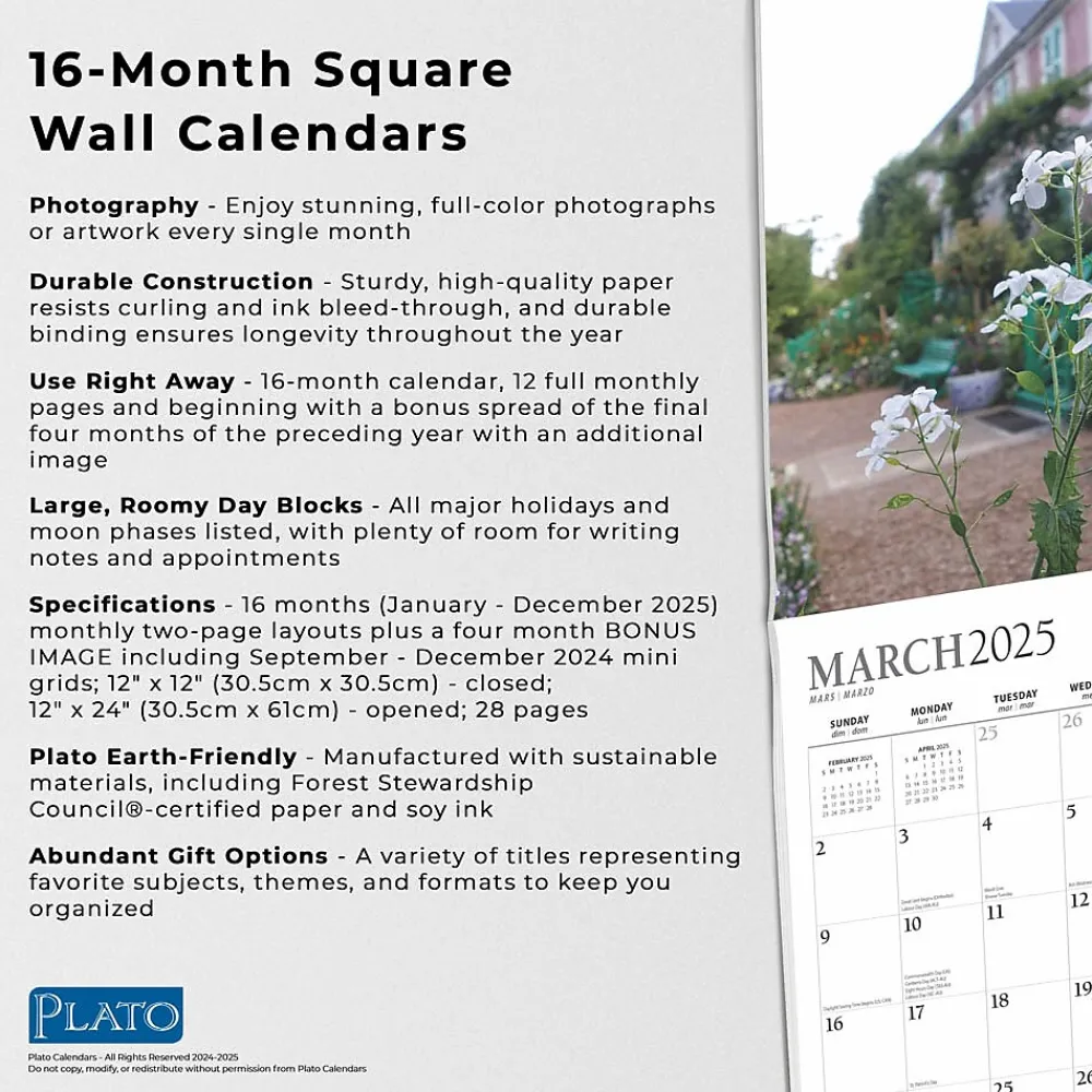 2025 Calendars|Plato 2025 Monet's Garden 12" x 12" Monthly Wall Calendar (9781975480752)