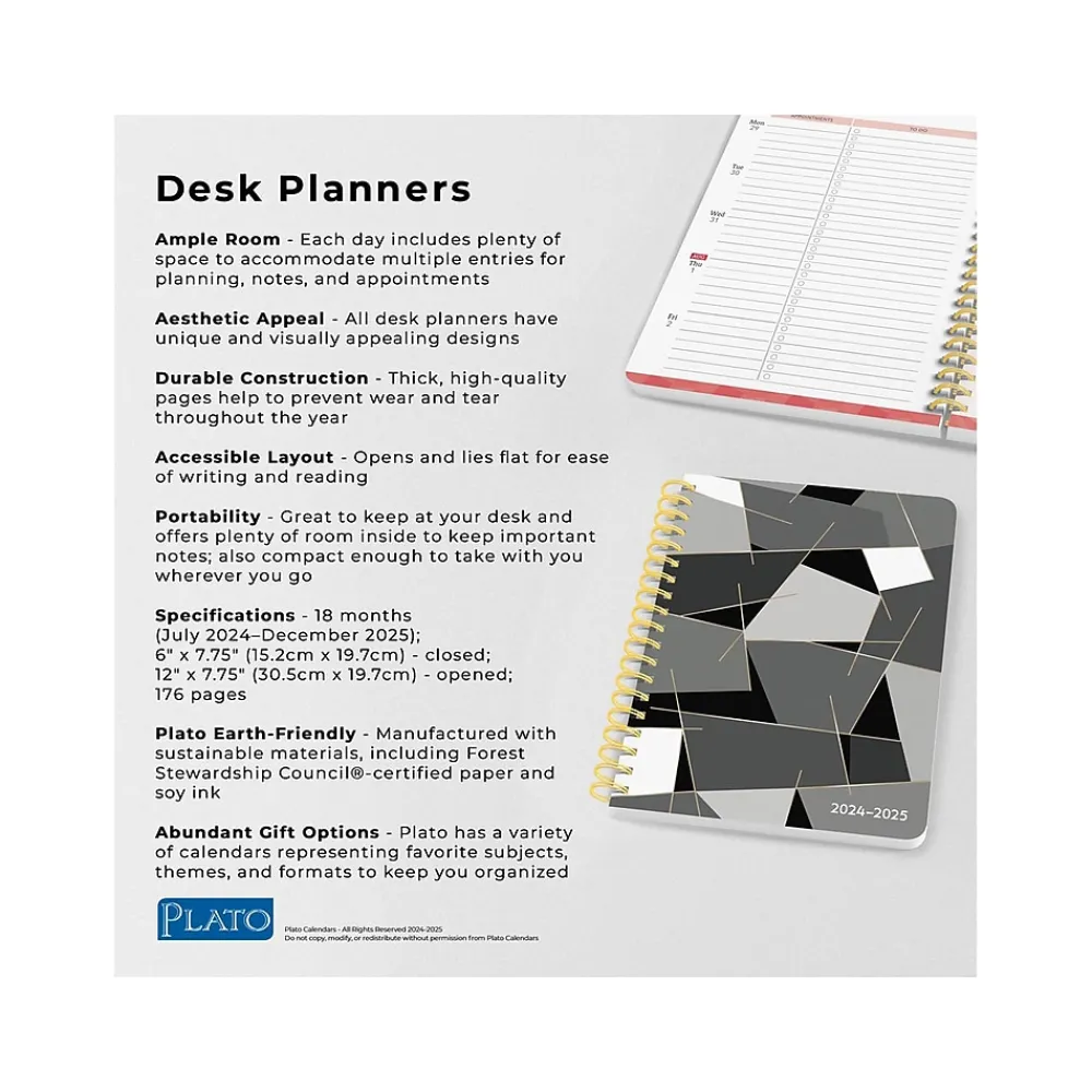 Academic Planners|Plato 2024-2025 Pen & Ink 6" x 7.75" Academic Weekly Planner, Hardcover, Ivory/Ebony (9781975480417)