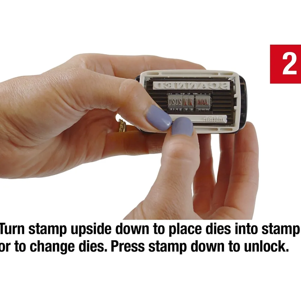 Stamps & Stamp Pads|2000 Plus 4-in-1 Date Stamp, Blue and Red Ink (011098)