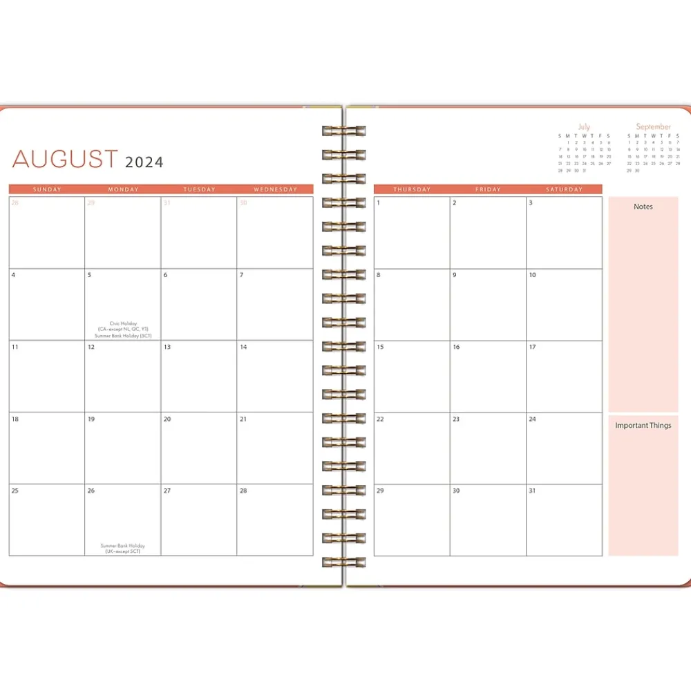 Academic Planners|Punch Studio 2024-2025 Floral Cats 7" x 9.5" Weekly & Monthly Planner, Coral Multi (79143)