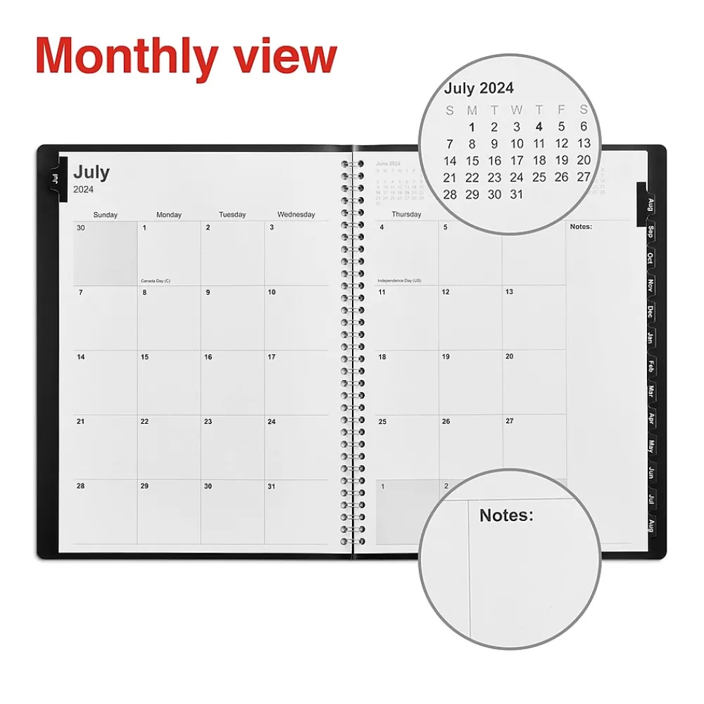 Academic Planners|Staples 2024-2025 8" x 11" Academic Monthly Planner, Faux Leather Cover, Black (ST23571-23)