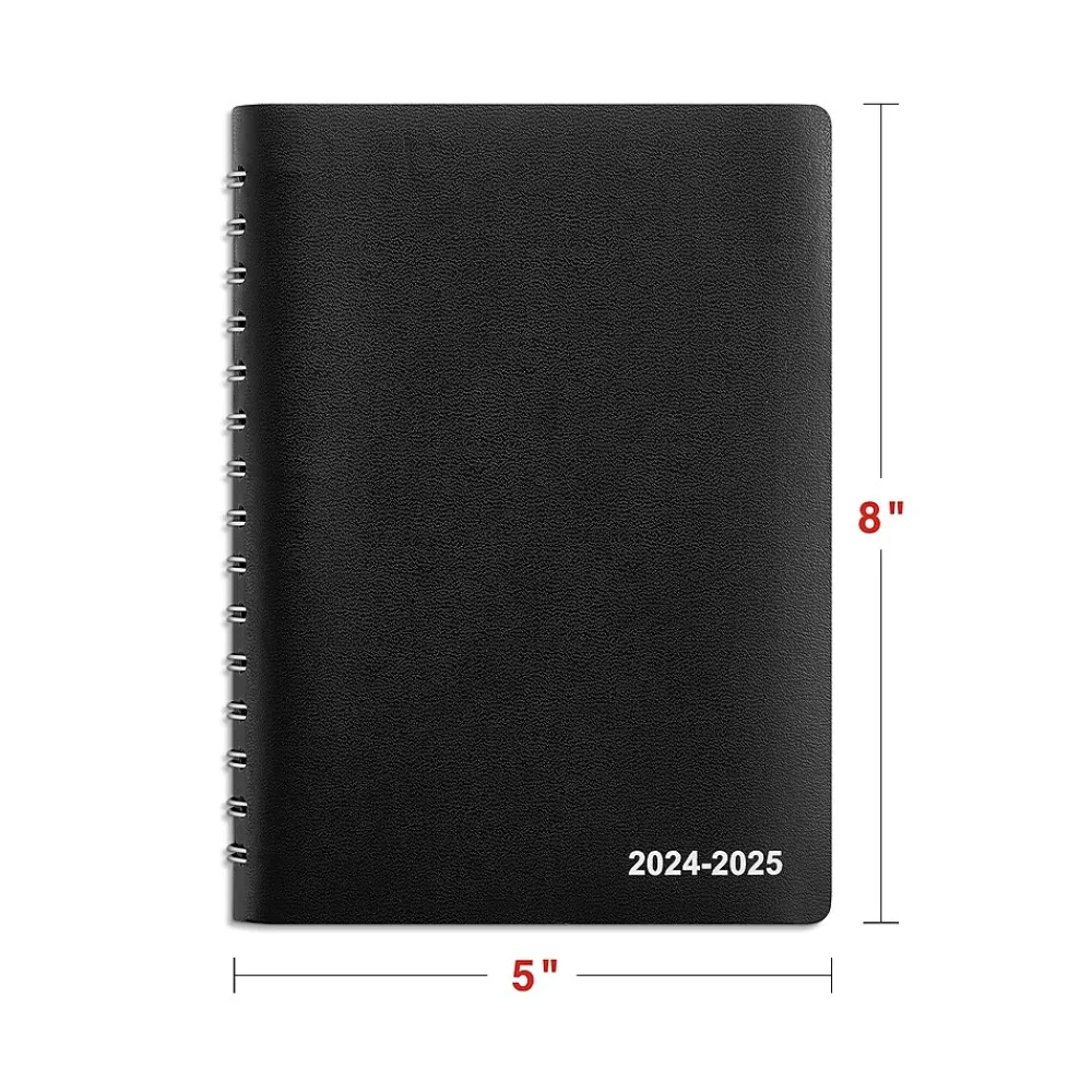 Academic Planners|Staples 2024-2025 5" x 8" Academic Daily Appointment Book, Faux Leather Cover, Black (ST60364-23)