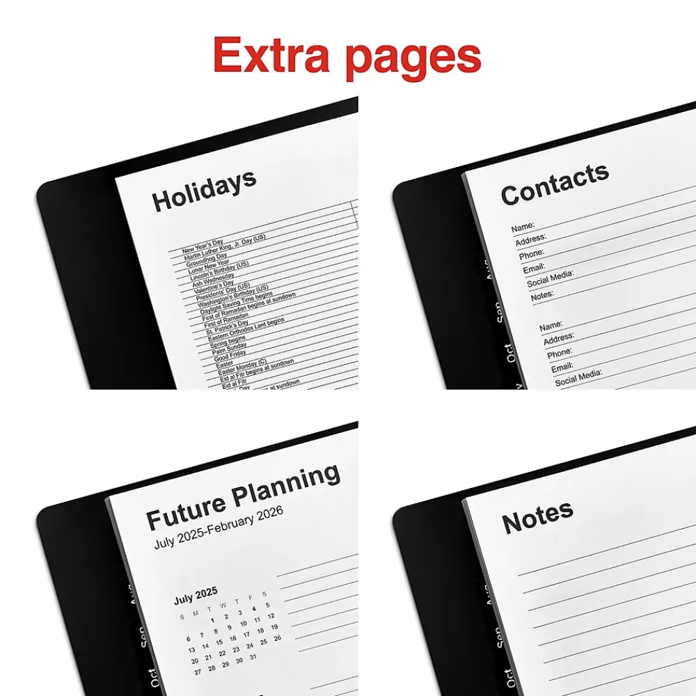 Academic Planners|Staples 2024-2025 5" x 8" Academic Daily Appointment Book, Faux Leather Cover, Black (ST60364-23)