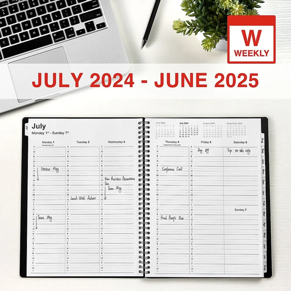 Academic Planners|Staples 2024-2025 8" x 11" Academic Weekly & Monthly Appointment Book, Plastic Cover, Black (ST25499-23)