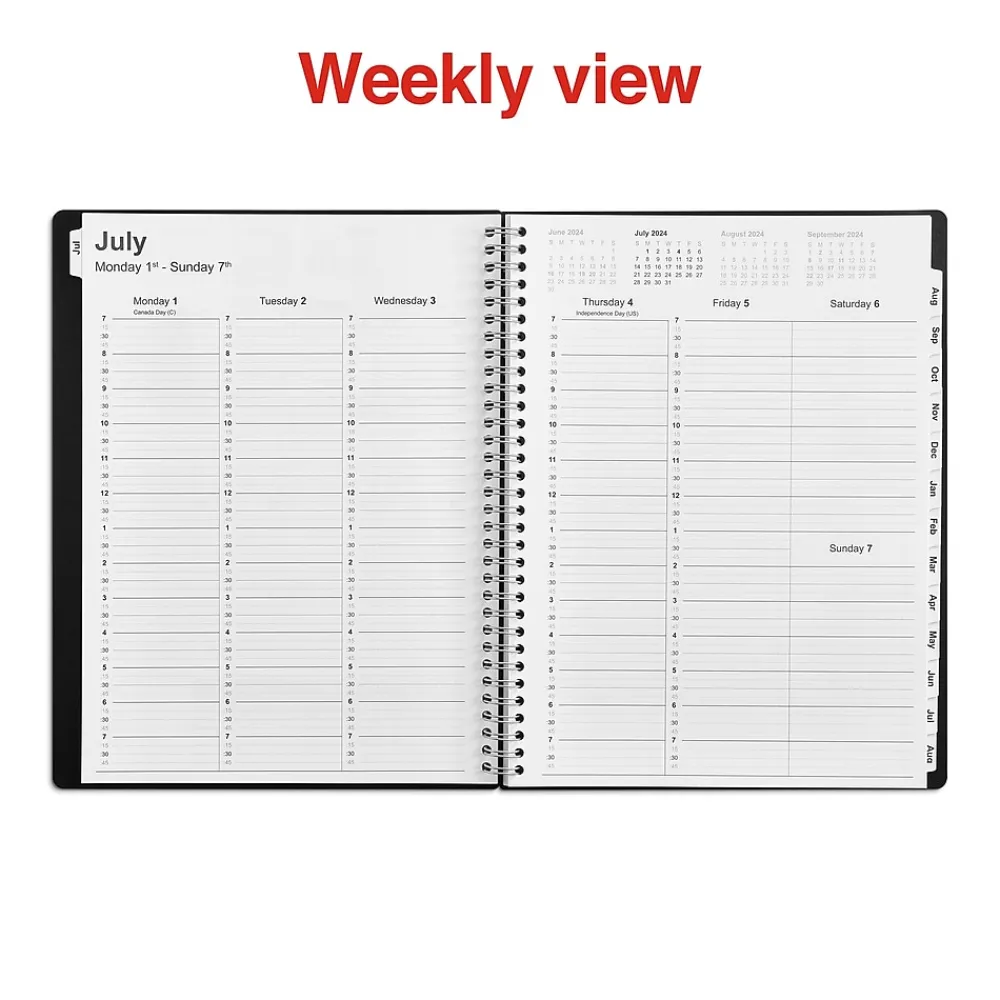 Academic Planners|Staples 2024-2025 8" x 11" Academic Weekly & Monthly Appointment Book, Plastic Cover, Black (ST25499-23)