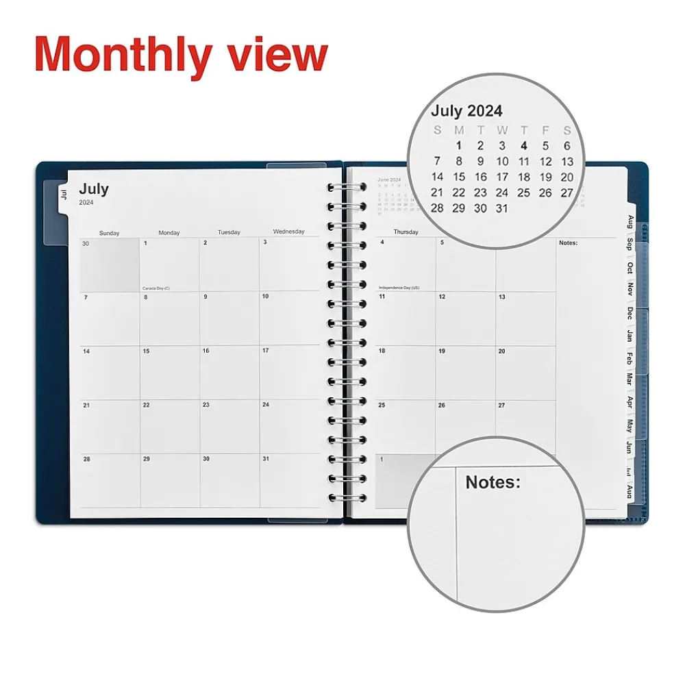 Academic Planners|Staples 2024-2025 7" x 9" Academic Weekly & Monthly Appointment Book, Plastic Cover, Navy (ST60360-23)
