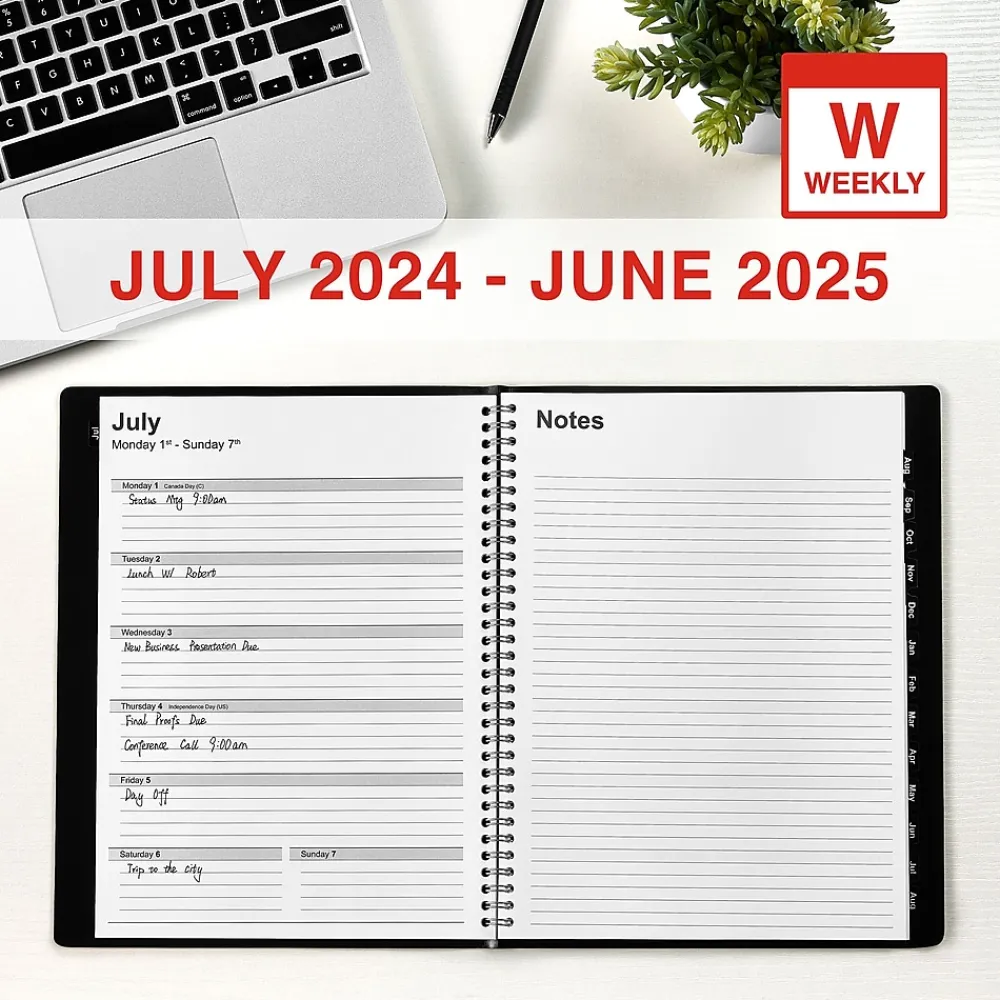 Academic Planners|Staples 2024-2025 8" x 11" Academic Weekly & Monthly Planner, Faux Leather Cover, Black (ST23572-23)