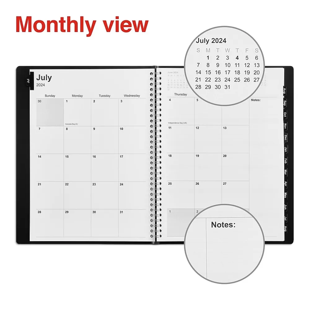 Academic Planners|Staples 2024-2025 8" x 11" Academic Weekly & Monthly Planner, Faux Leather Cover, Black (ST23572-23)