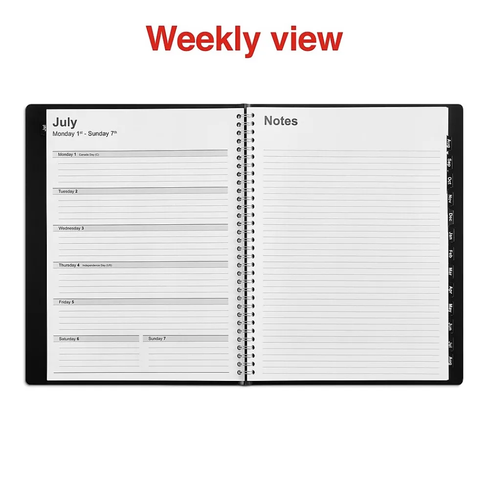 Academic Planners|Staples 2024-2025 8" x 11" Academic Weekly & Monthly Planner, Faux Leather Cover, Black (ST23572-23)