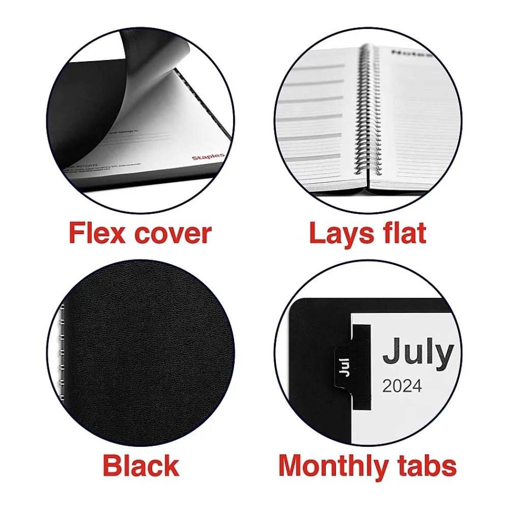 Academic Planners|Staples 2024-2025 8" x 11" Academic Weekly & Monthly Planner, Faux Leather Cover, Black (ST23572-23)