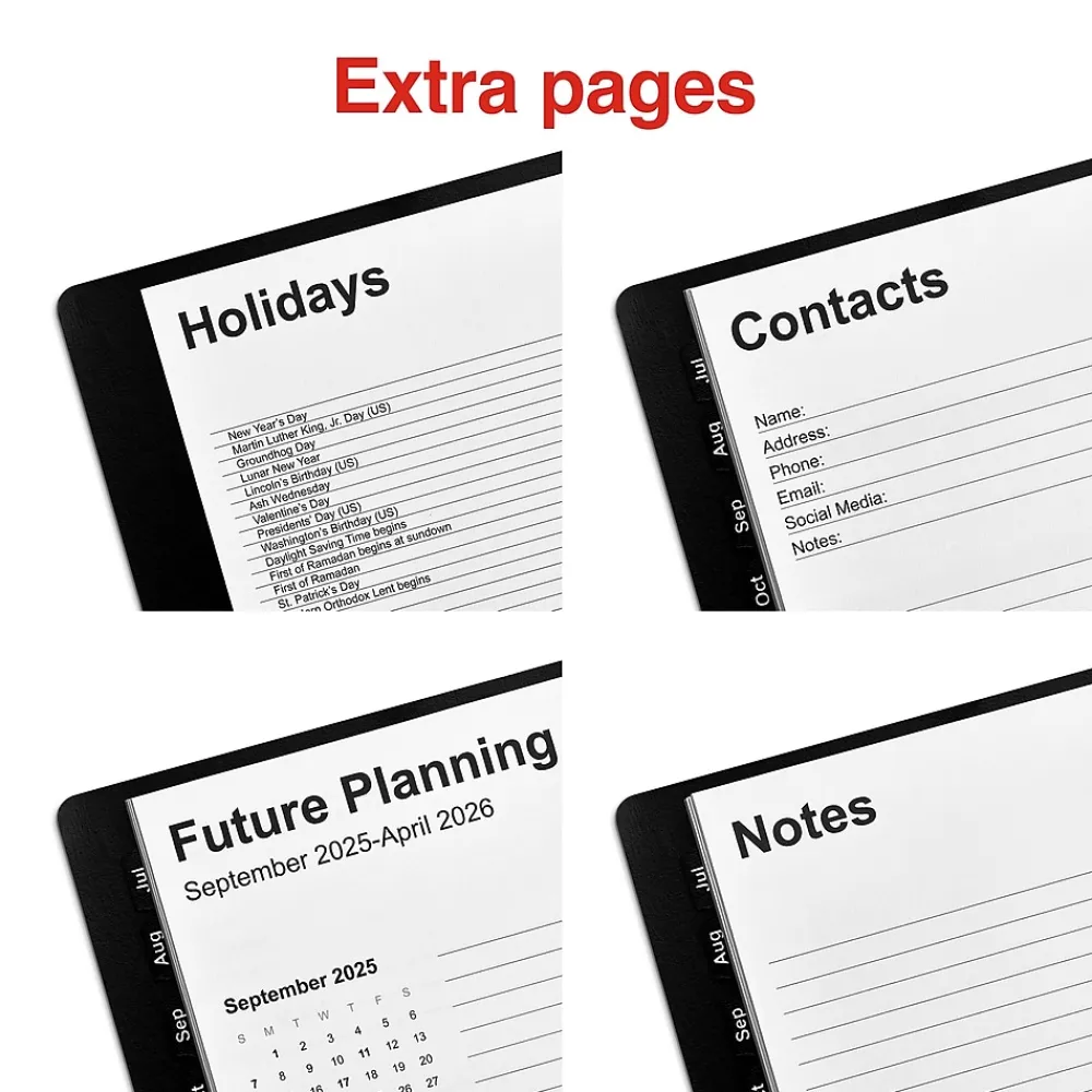Academic Planners|Staples 2024-2025 8" x 11" Academic Weekly & Monthly Planner, Faux Leather Cover, Black (ST23572-23)