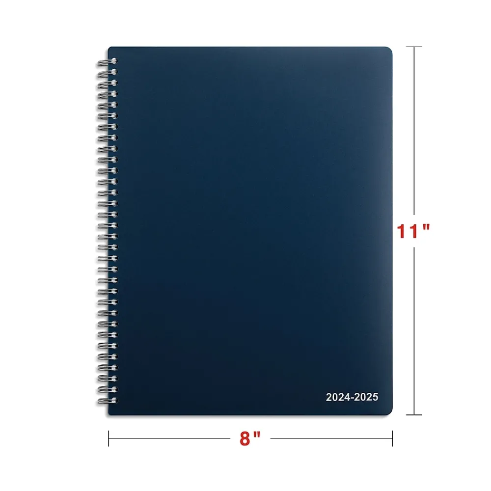 Academic Planners|Staples 2024-2025 8" x 11" Academic Weekly & Monthly Appointment Book, Plastic Cover, Navy (ST60358-23)