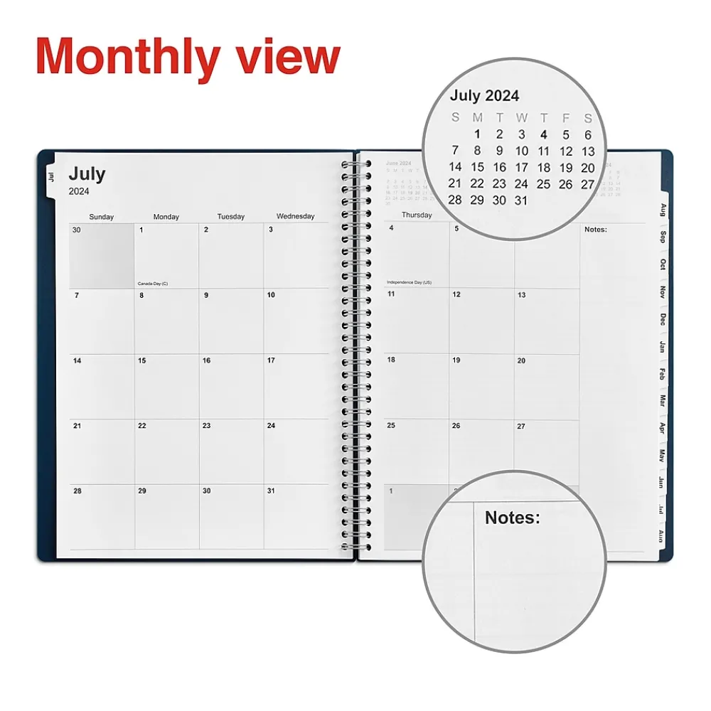 Academic Planners|Staples 2024-2025 8" x 11" Academic Weekly & Monthly Appointment Book, Plastic Cover, Navy (ST60358-23)