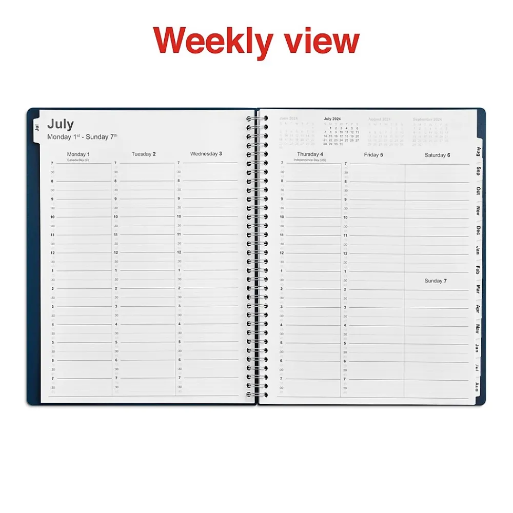Academic Planners|Staples 2024-2025 8" x 11" Academic Weekly & Monthly Appointment Book, Plastic Cover, Navy (ST60358-23)