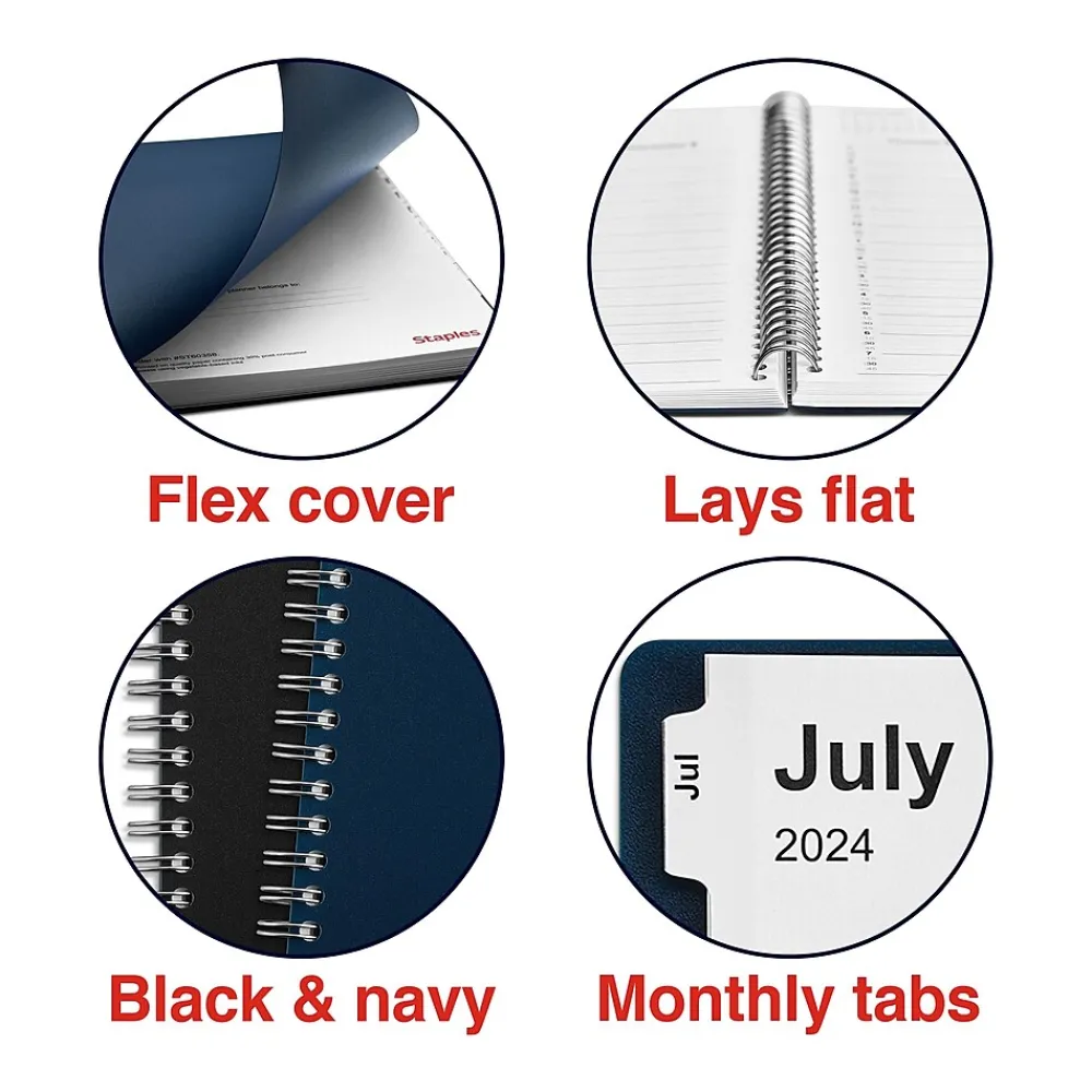 Academic Planners|Staples 2024-2025 8" x 11" Academic Weekly & Monthly Appointment Book, Plastic Cover, Navy (ST60358-23)