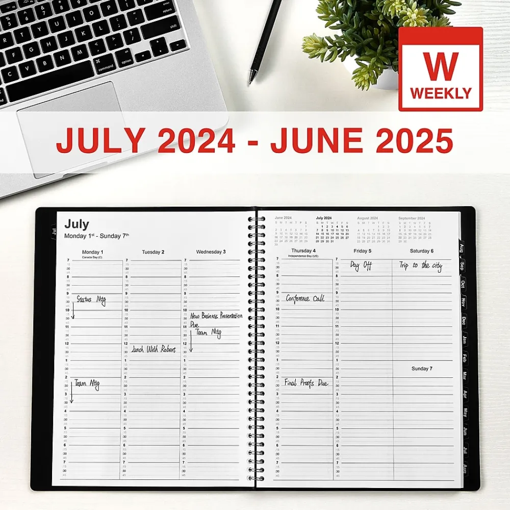 2025 Planners|Staples 2024-2025 8" x 11" Academic Weekly & Monthly Appointment Book, Faux Leather Cover, Black (ST60363-23)