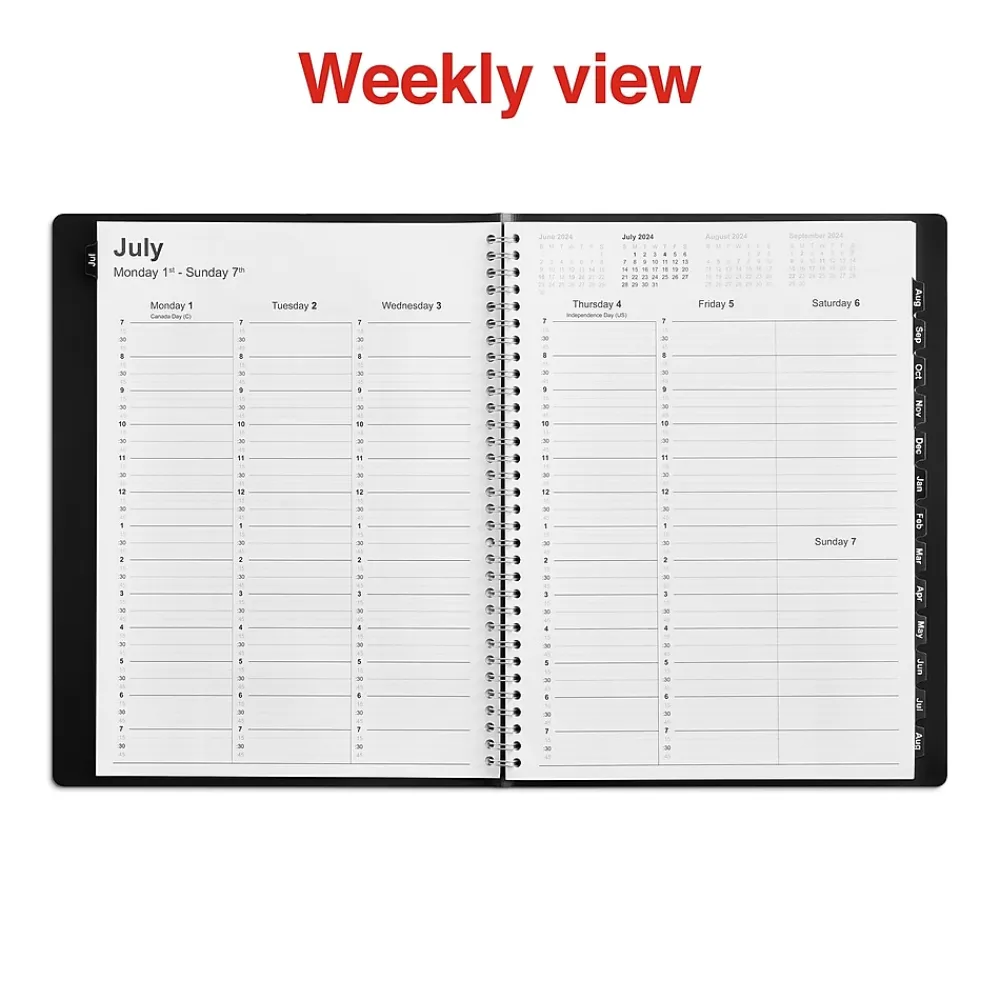 2025 Planners|Staples 2024-2025 8" x 11" Academic Weekly & Monthly Appointment Book, Faux Leather Cover, Black (ST60363-23)