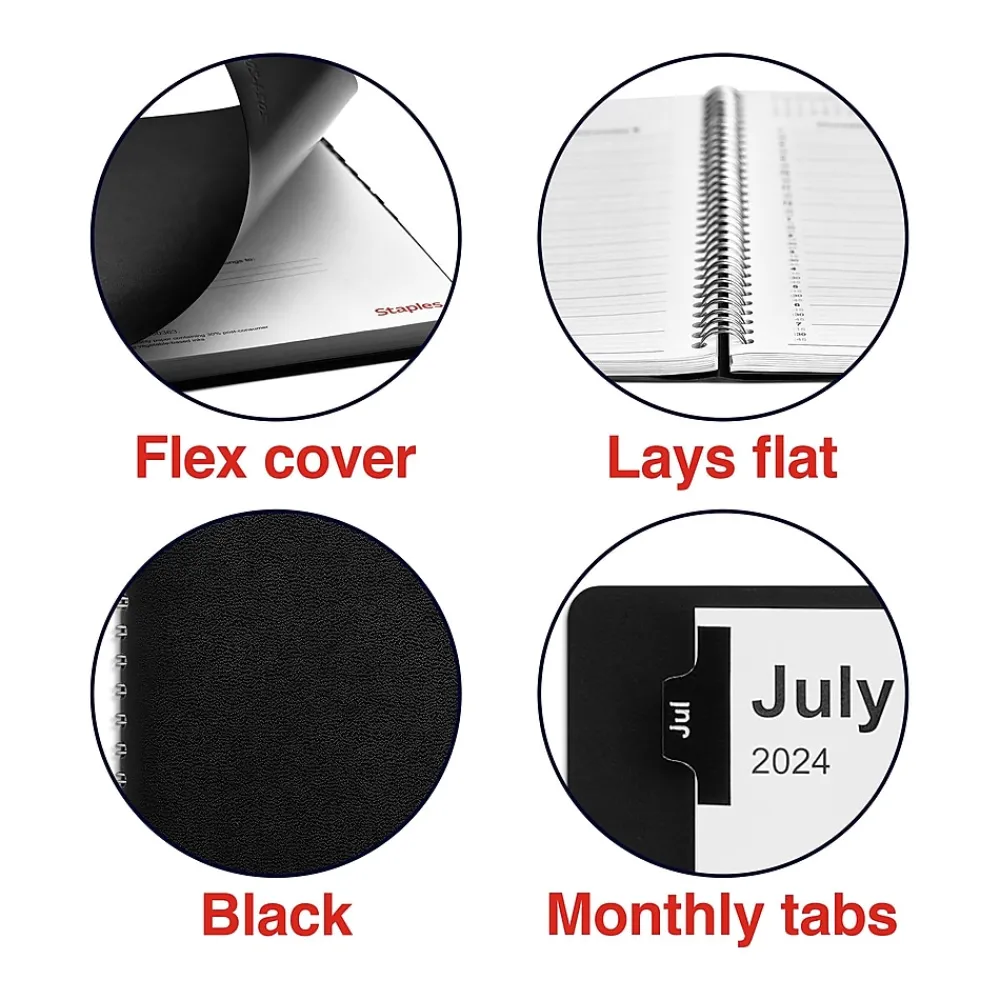2025 Planners|Staples 2024-2025 8" x 11" Academic Weekly & Monthly Appointment Book, Faux Leather Cover, Black (ST60363-23)
