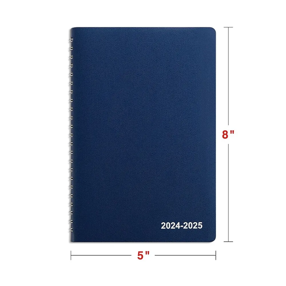 Academic Planners|Staples 2024-2025 5" x 8" Academic Weekly & Monthly Planner, Faux Leather Cover, Navy (ST60362-23)