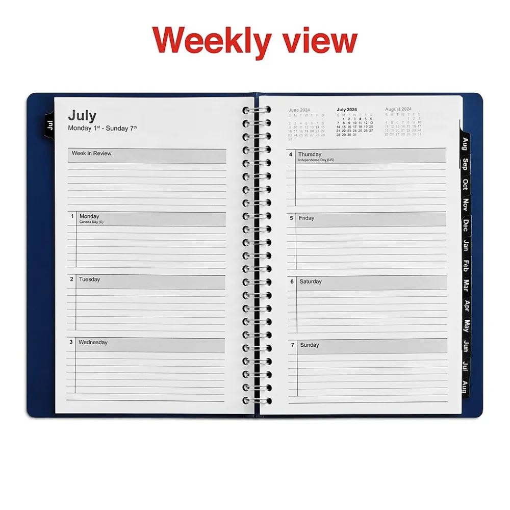 Academic Planners|Staples 2024-2025 5" x 8" Academic Weekly & Monthly Planner, Faux Leather Cover, Navy (ST60362-23)