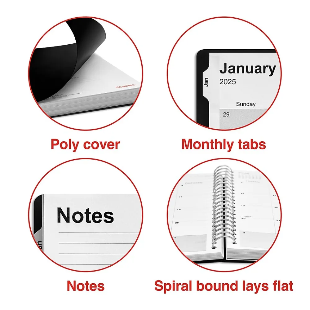 2025 Planners|Staples 2025 8" x 11" Daily Appointment Book, Black (ST21487-25)