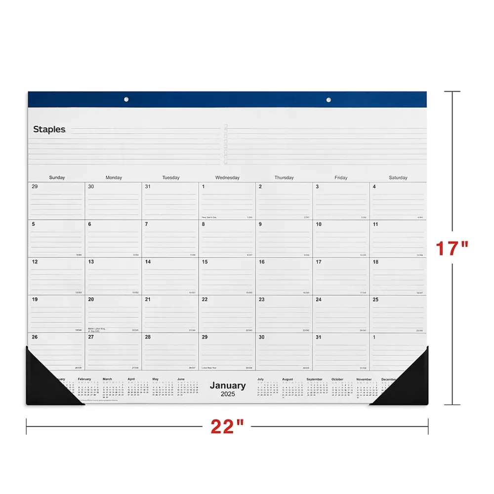 2025 Calendars|Staples 2025 22" x 17" Desk Pad Calendar, (ST59700-25) Navy