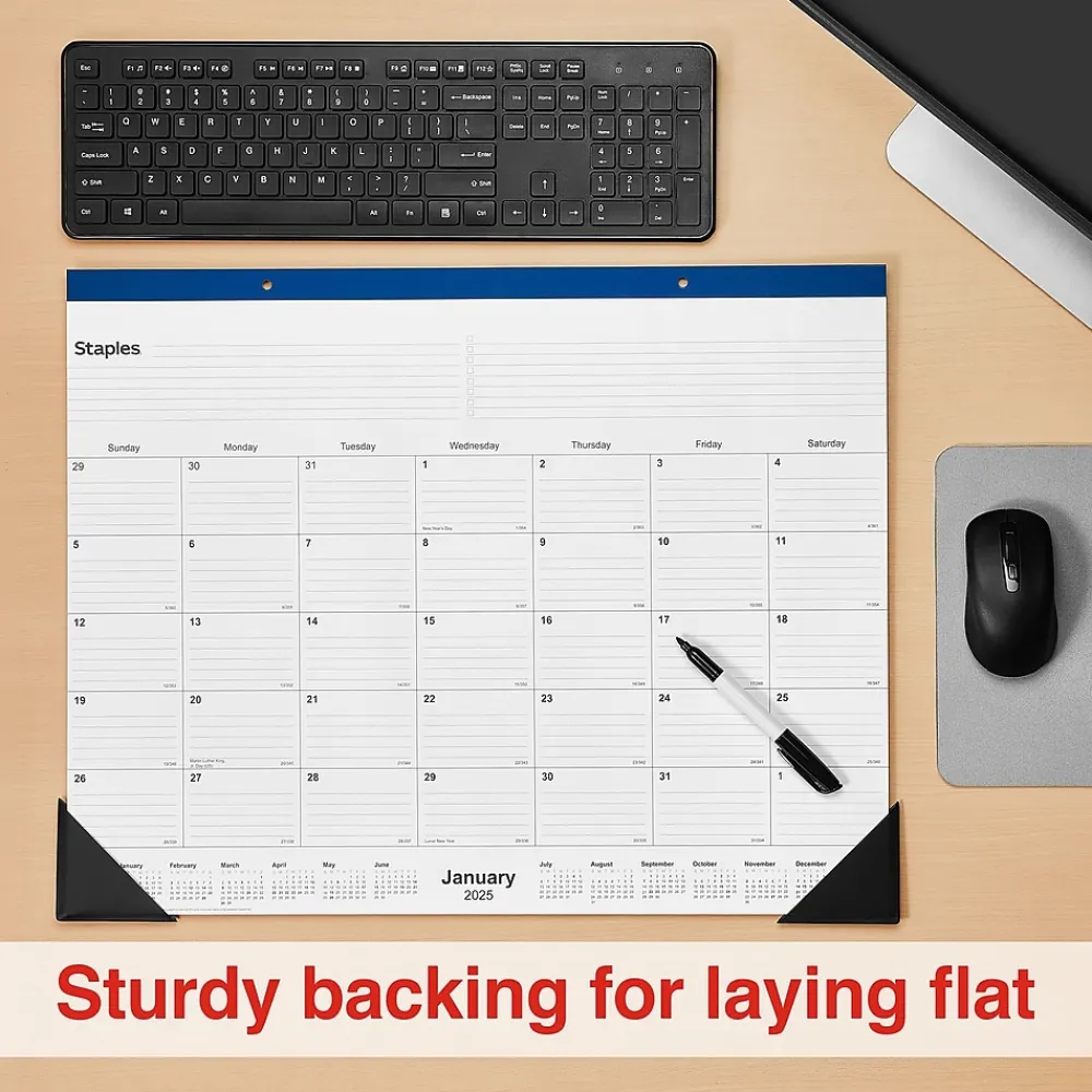 2025 Calendars|Staples 2025 22" x 17" Desk Pad Calendar, (ST59700-25) Navy