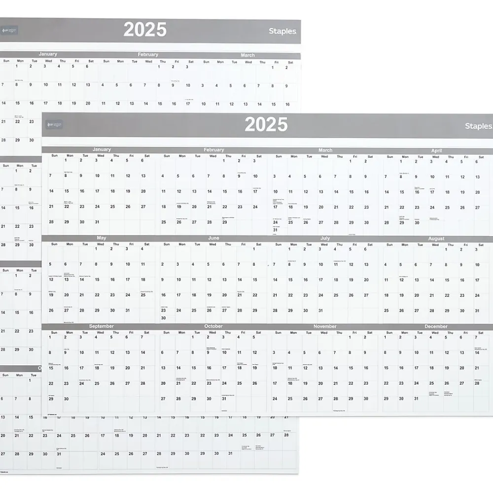 2025 Calendars|Staples 2025 48" x 32" Dry Erase Wall Calendar, Gray/White (ST58450-25)