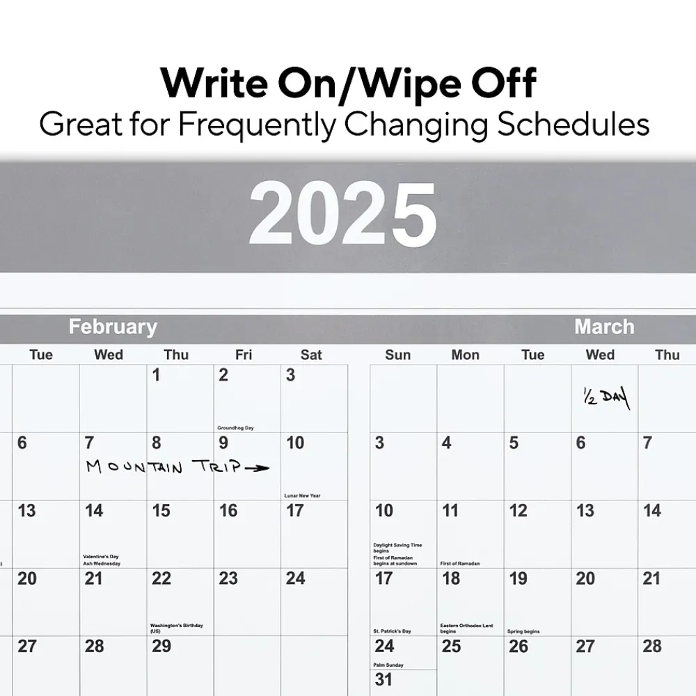 2025 Calendars|Staples 2025 48" x 32" Dry Erase Wall Calendar, Gray/White (ST58450-25)
